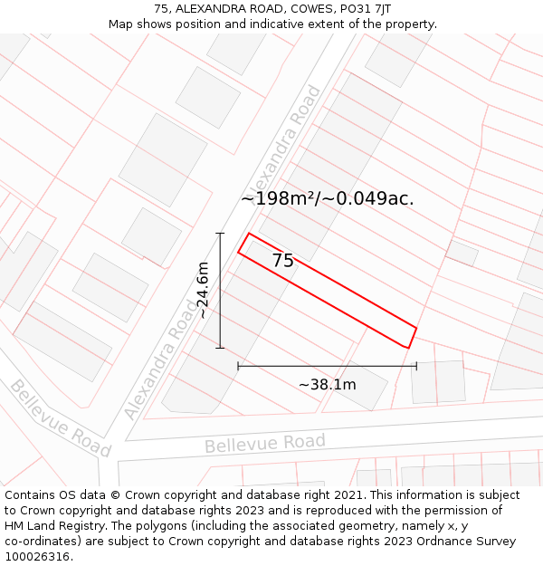 75, ALEXANDRA ROAD, COWES, PO31 7JT: Plot and title map