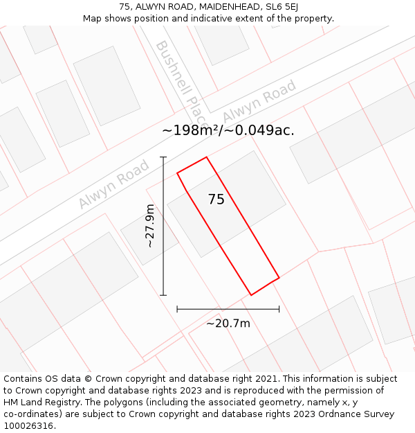 75, ALWYN ROAD, MAIDENHEAD, SL6 5EJ: Plot and title map