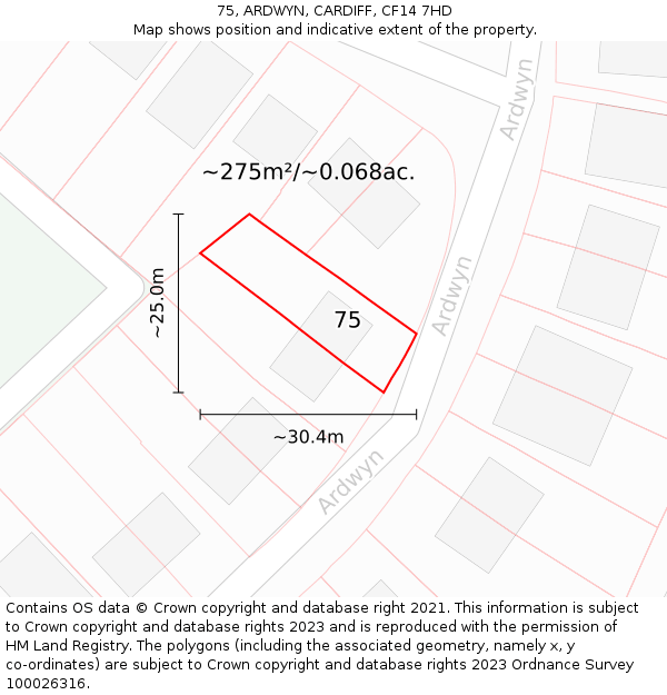 75, ARDWYN, CARDIFF, CF14 7HD: Plot and title map