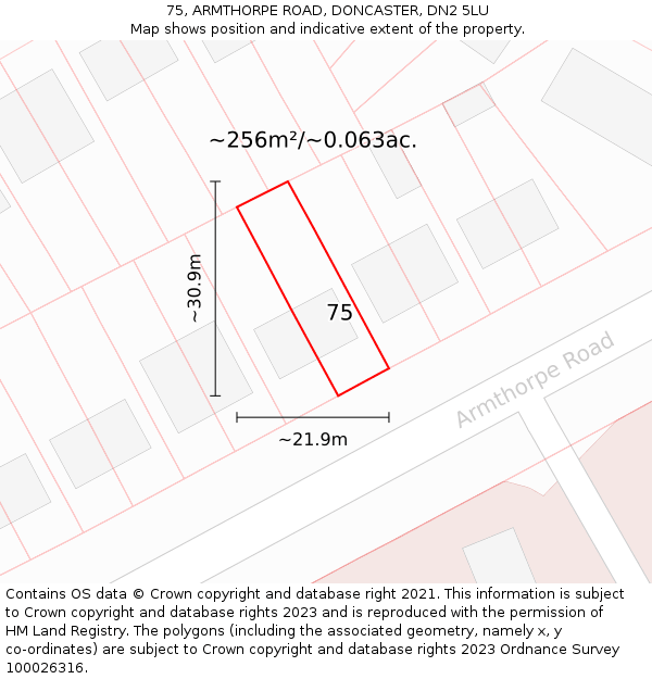 75, ARMTHORPE ROAD, DONCASTER, DN2 5LU: Plot and title map