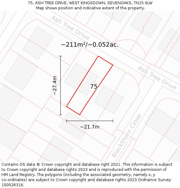 75, ASH TREE DRIVE, WEST KINGSDOWN, SEVENOAKS, TN15 6LW: Plot and title map