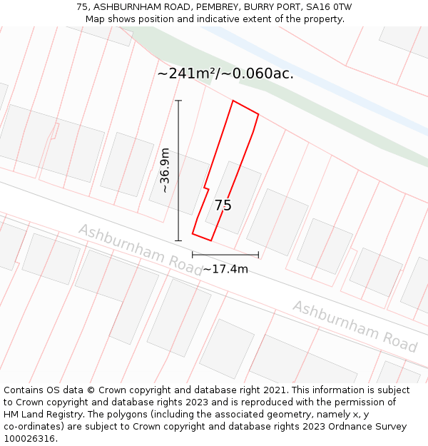75, ASHBURNHAM ROAD, PEMBREY, BURRY PORT, SA16 0TW: Plot and title map