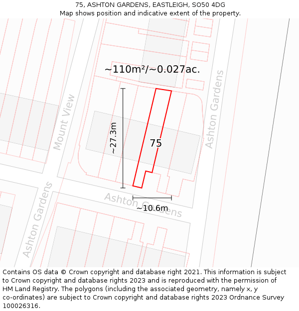 75, ASHTON GARDENS, EASTLEIGH, SO50 4DG: Plot and title map