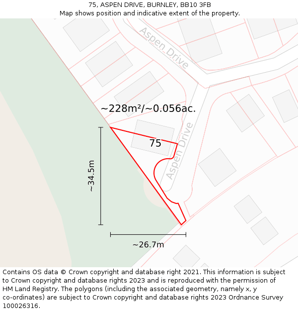 75, ASPEN DRIVE, BURNLEY, BB10 3FB: Plot and title map