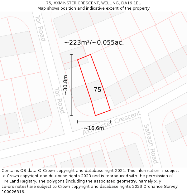 75, AXMINSTER CRESCENT, WELLING, DA16 1EU: Plot and title map