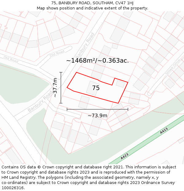 75, BANBURY ROAD, SOUTHAM, CV47 1HJ: Plot and title map