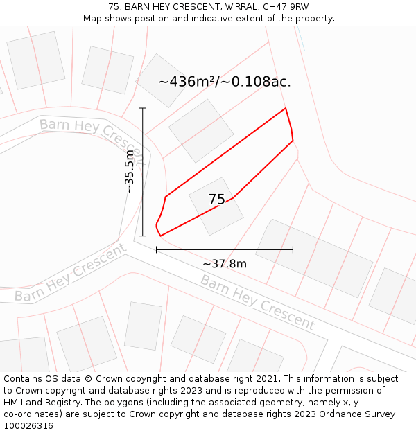 75, BARN HEY CRESCENT, WIRRAL, CH47 9RW: Plot and title map