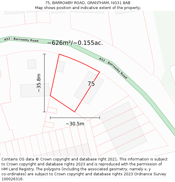 75, BARROWBY ROAD, GRANTHAM, NG31 8AB: Plot and title map