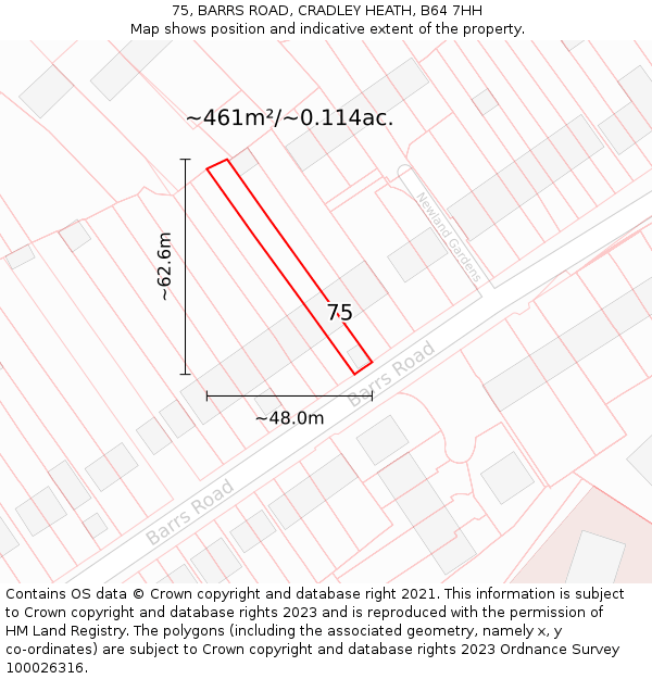 75, BARRS ROAD, CRADLEY HEATH, B64 7HH: Plot and title map