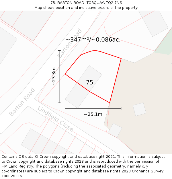 75, BARTON ROAD, TORQUAY, TQ2 7NS: Plot and title map