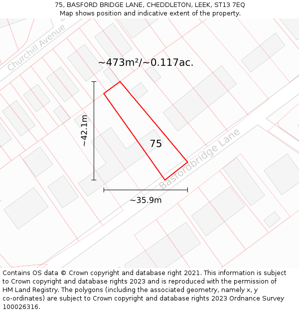 75, BASFORD BRIDGE LANE, CHEDDLETON, LEEK, ST13 7EQ: Plot and title map