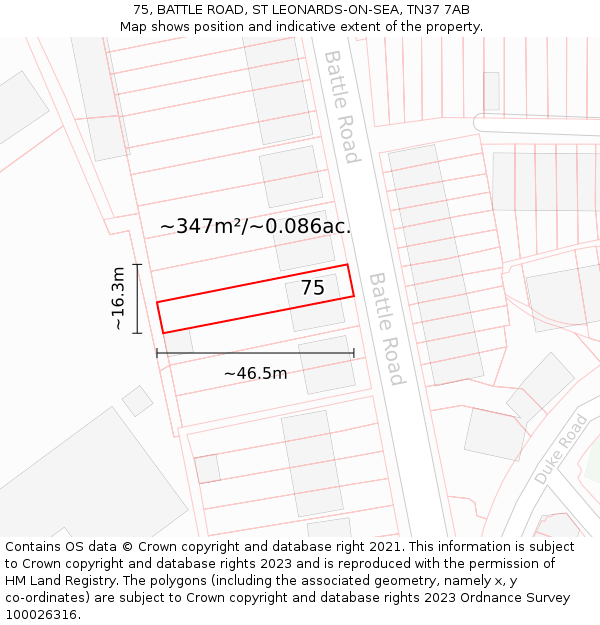75, BATTLE ROAD, ST LEONARDS-ON-SEA, TN37 7AB: Plot and title map