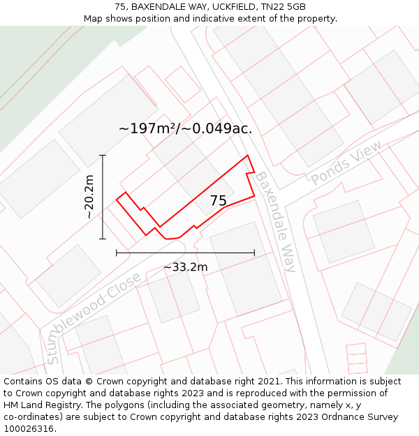 75, BAXENDALE WAY, UCKFIELD, TN22 5GB: Plot and title map