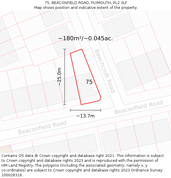 75, BEACONFIELD ROAD, PLYMOUTH, PL2 3LF: Plot and title map