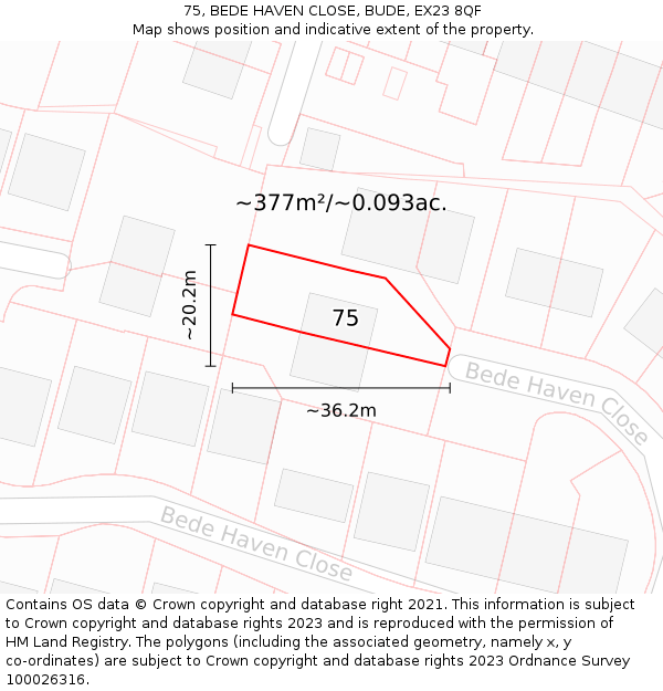 75, BEDE HAVEN CLOSE, BUDE, EX23 8QF: Plot and title map
