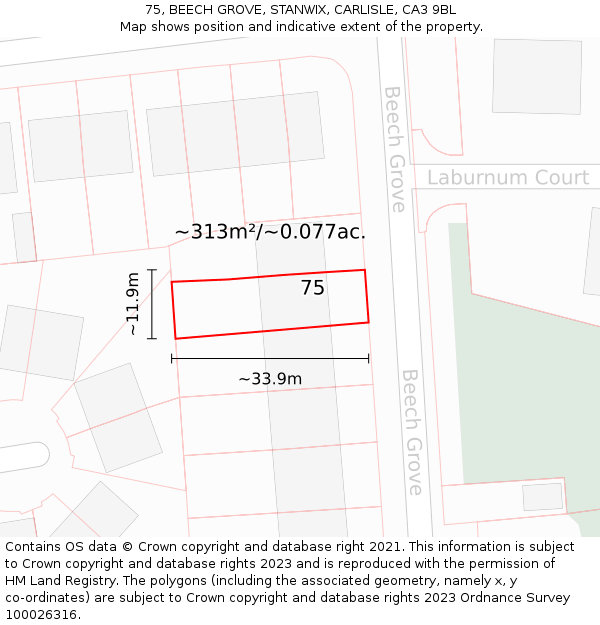 75, BEECH GROVE, STANWIX, CARLISLE, CA3 9BL: Plot and title map