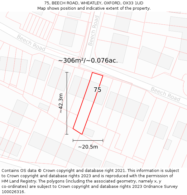 75, BEECH ROAD, WHEATLEY, OXFORD, OX33 1UD: Plot and title map