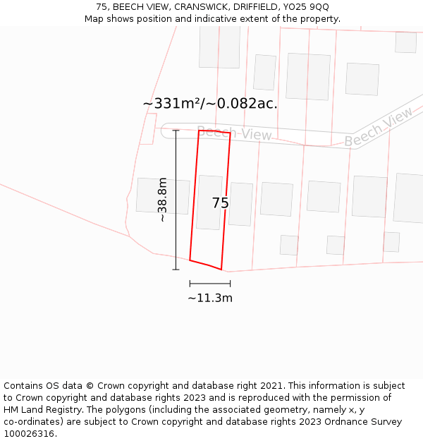 75, BEECH VIEW, CRANSWICK, DRIFFIELD, YO25 9QQ: Plot and title map