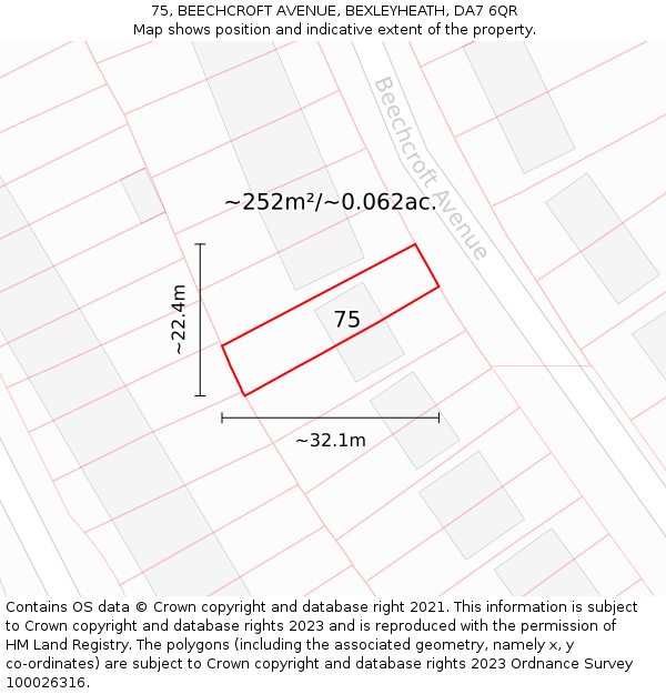 75, BEECHCROFT AVENUE, BEXLEYHEATH, DA7 6QR: Plot and title map
