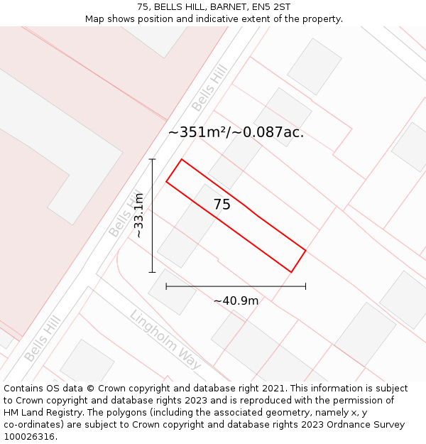75, BELLS HILL, BARNET, EN5 2ST: Plot and title map