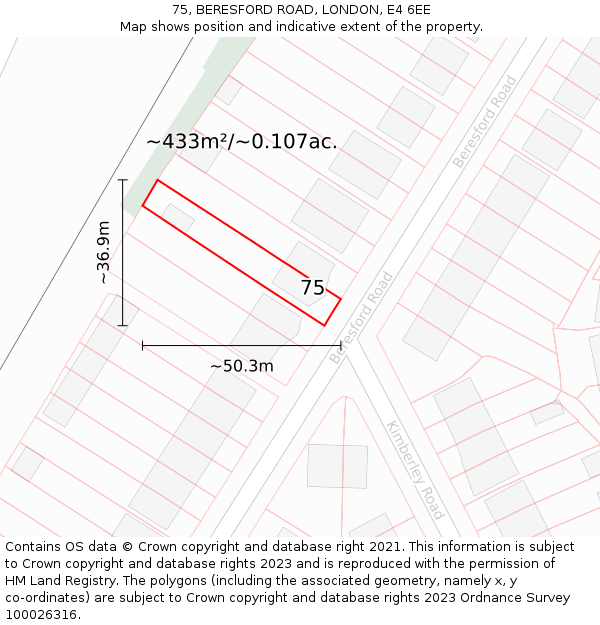 75, BERESFORD ROAD, LONDON, E4 6EE: Plot and title map