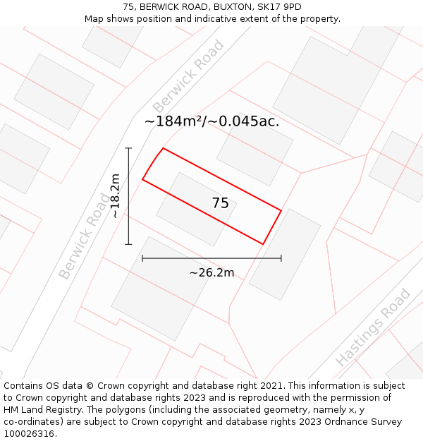 75, BERWICK ROAD, BUXTON, SK17 9PD: Plot and title map