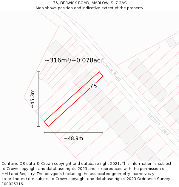 75, BERWICK ROAD, MARLOW, SL7 3AS: Plot and title map