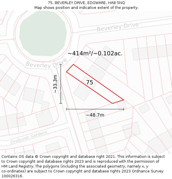 75, BEVERLEY DRIVE, EDGWARE, HA8 5NQ: Plot and title map
