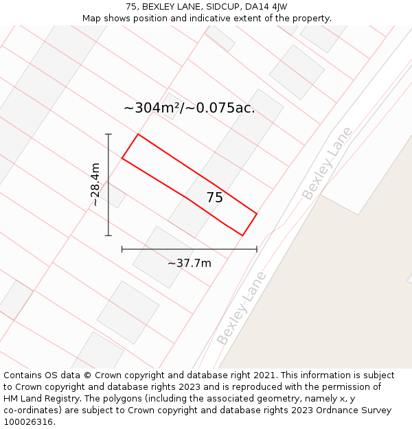 75, BEXLEY LANE, SIDCUP, DA14 4JW: Plot and title map