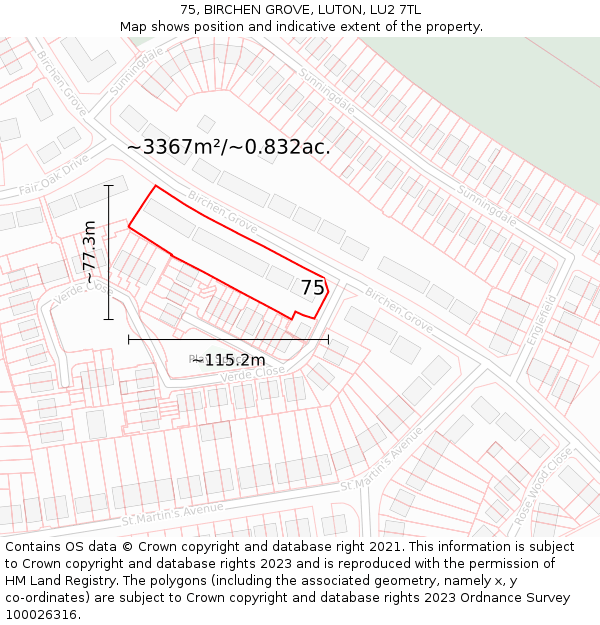 75, BIRCHEN GROVE, LUTON, LU2 7TL: Plot and title map