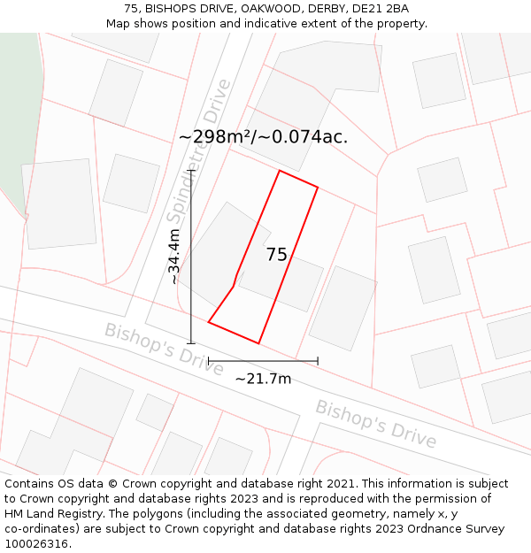 75, BISHOPS DRIVE, OAKWOOD, DERBY, DE21 2BA: Plot and title map