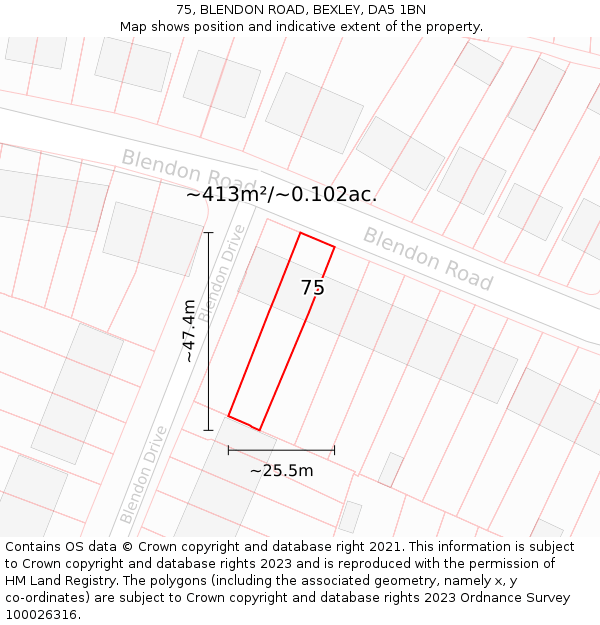 75, BLENDON ROAD, BEXLEY, DA5 1BN: Plot and title map