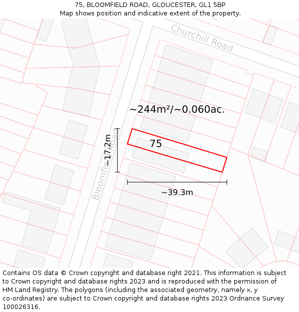 75, BLOOMFIELD ROAD, GLOUCESTER, GL1 5BP: Plot and title map