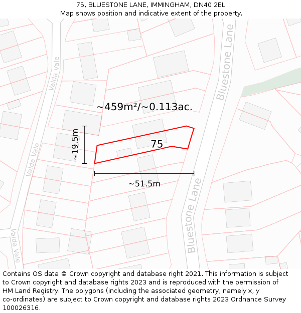 75, BLUESTONE LANE, IMMINGHAM, DN40 2EL: Plot and title map