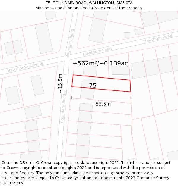 75, BOUNDARY ROAD, WALLINGTON, SM6 0TA: Plot and title map