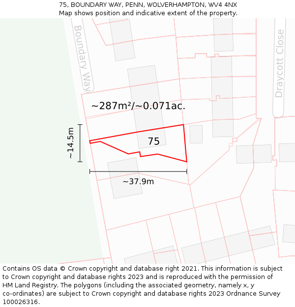 75, BOUNDARY WAY, PENN, WOLVERHAMPTON, WV4 4NX: Plot and title map