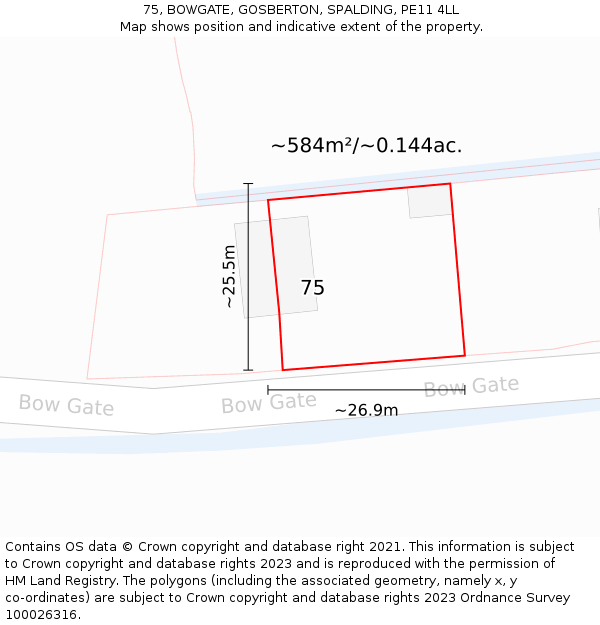 75, BOWGATE, GOSBERTON, SPALDING, PE11 4LL: Plot and title map