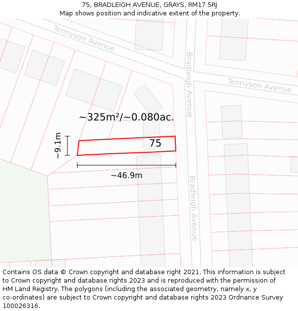 75, BRADLEIGH AVENUE, GRAYS, RM17 5RJ: Plot and title map