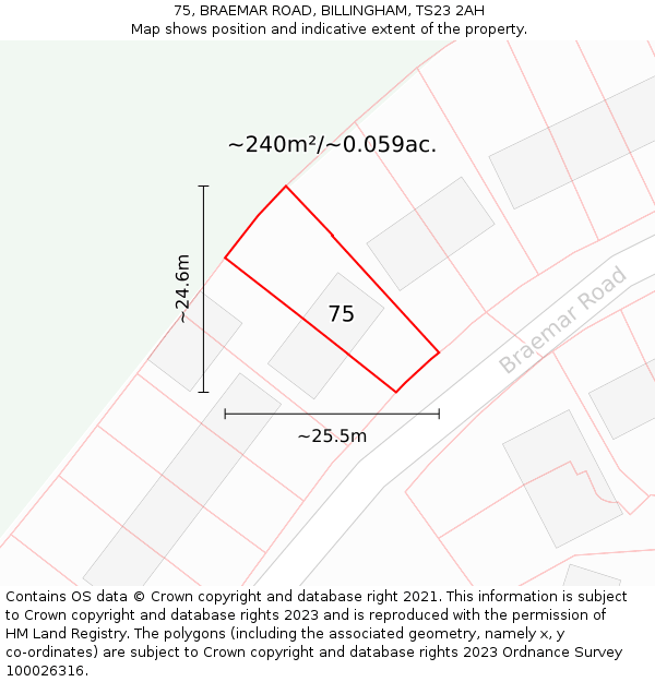 75, BRAEMAR ROAD, BILLINGHAM, TS23 2AH: Plot and title map