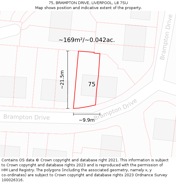 75, BRAMPTON DRIVE, LIVERPOOL, L8 7SU: Plot and title map