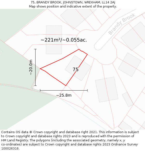 75, BRANDY BROOK, JOHNSTOWN, WREXHAM, LL14 2AJ: Plot and title map