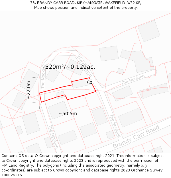75, BRANDY CARR ROAD, KIRKHAMGATE, WAKEFIELD, WF2 0RJ: Plot and title map