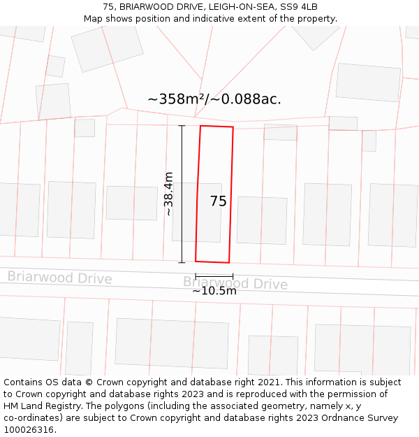 75, BRIARWOOD DRIVE, LEIGH-ON-SEA, SS9 4LB: Plot and title map