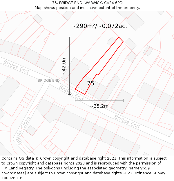 75, BRIDGE END, WARWICK, CV34 6PD: Plot and title map