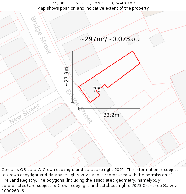 75, BRIDGE STREET, LAMPETER, SA48 7AB: Plot and title map