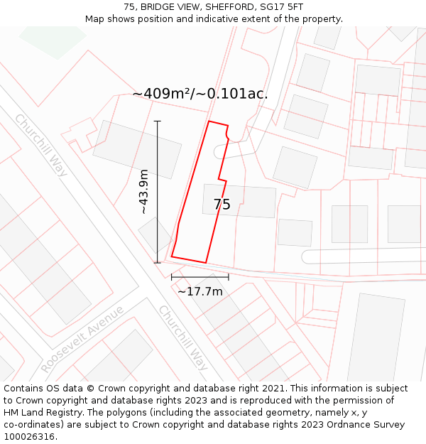 75, BRIDGE VIEW, SHEFFORD, SG17 5FT: Plot and title map