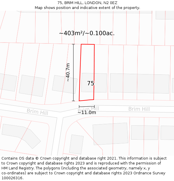 75, BRIM HILL, LONDON, N2 0EZ: Plot and title map