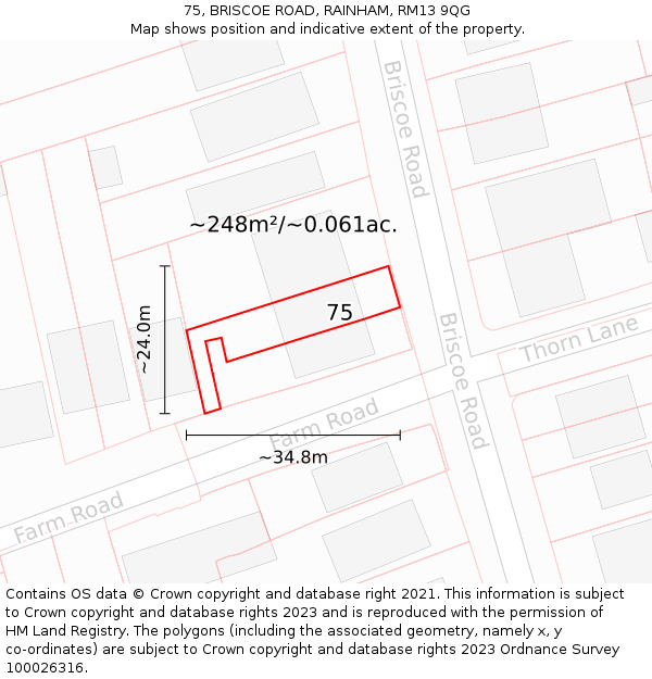 75, BRISCOE ROAD, RAINHAM, RM13 9QG: Plot and title map