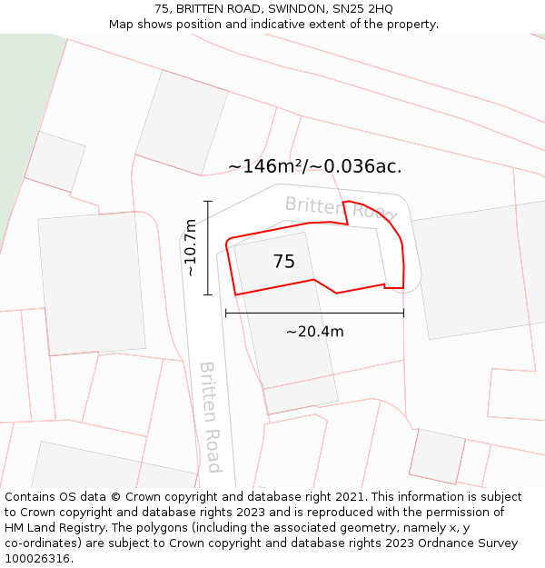 75, BRITTEN ROAD, SWINDON, SN25 2HQ: Plot and title map