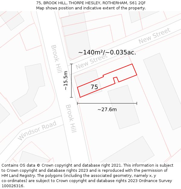 75, BROOK HILL, THORPE HESLEY, ROTHERHAM, S61 2QF: Plot and title map